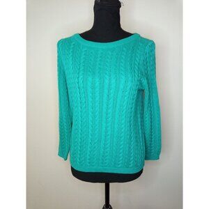 Lord & Taylor Green/Blue Cable Knit Sweater Size Petite Medium